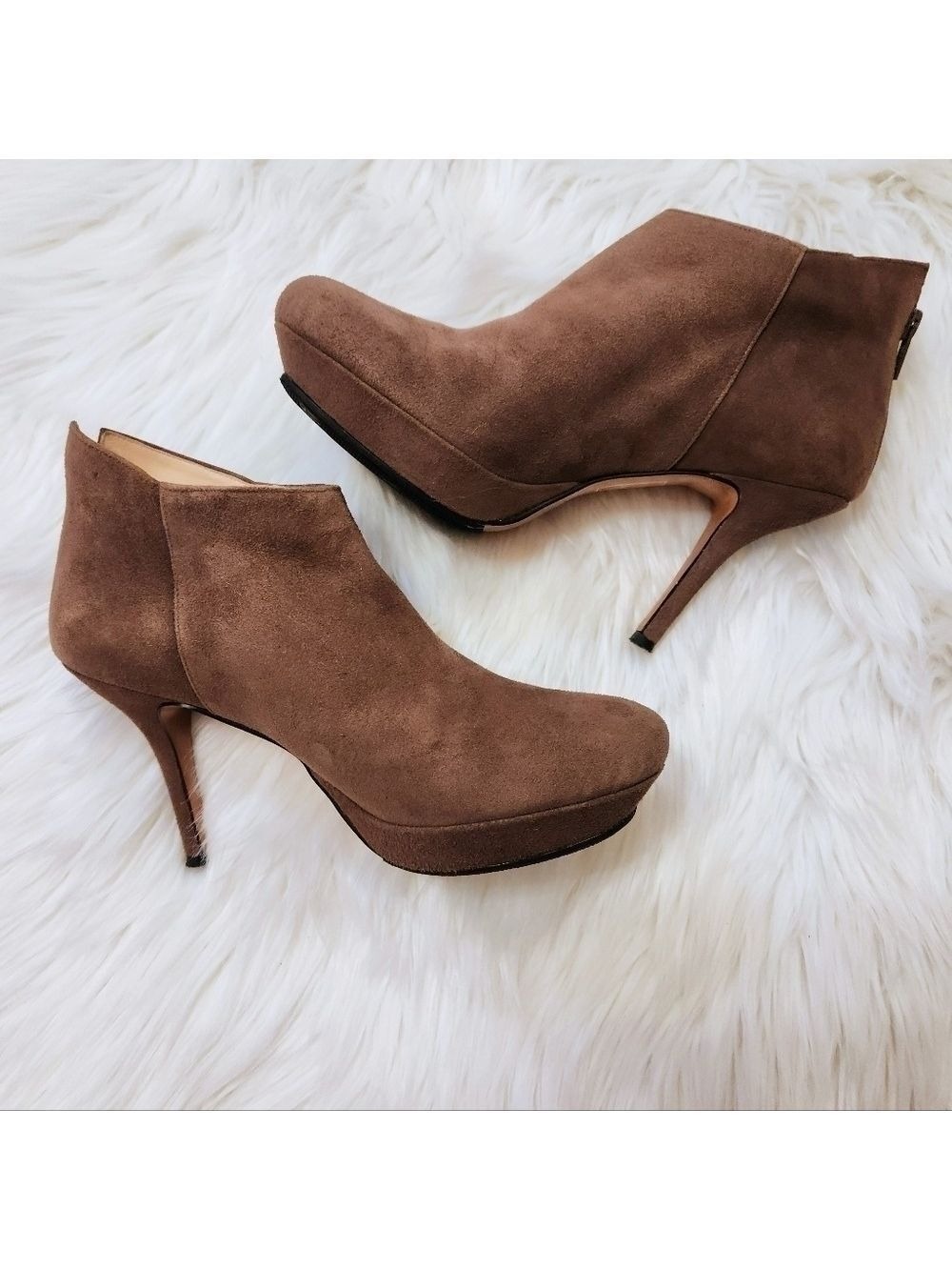 Lanvin En Bleu Brown Suede Platform Stiletto Booties Size 7 - Picture 4 of 13